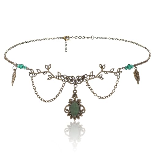FRESHME Renaissance Accessoires Kreis Kopfschmuck - Grüne Kopfkette Vintage Stirnkette Feenkrone Halloween Renfaire LARP Abschlussball Dress Up Mittelalter Wikinger Kostüm für Damen von FRESHME