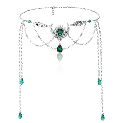 FRESHME Renfaire Accessoires Kopfkette - Feenkrone mit Quaste Stirnkette für Frauen Halloween Renfaire Kostüm, Mehrfarbig/Meereswellen (Ocean Tides), Einheitsgröße von FRESHME