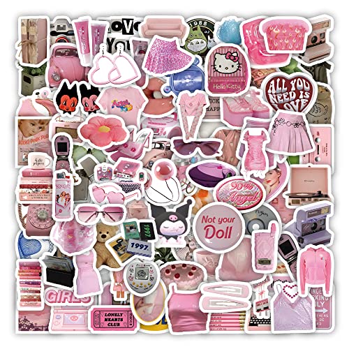 FRESHOER 100pcs Rosa Mädchen Romantik Aufkleber Kawaii Stickers Nette Vsco Vinyl Laptop Aufkleber wasserdichte ästhetische Aufkleber für Kinder Mädchen von FRESHOER