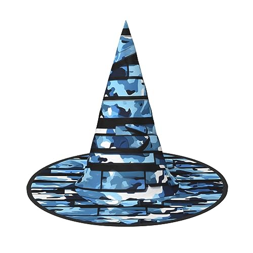 FRESQA Blauer Camouflage-Hut für Damen, stilvolles Hexenhut, Kostüm für Halloween, Halloween, Partyhut von FRESQA