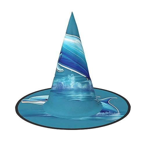 FRESQA Delphin Out Of Water Stilvoller Hexenhut für Damen, Kostüm für Halloween, Halloween, Partyhut von FRESQA