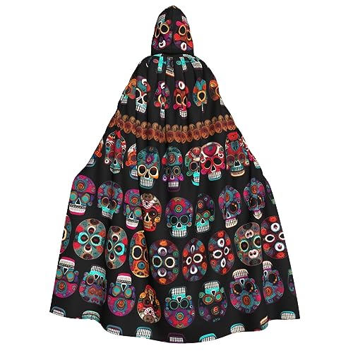 FRESQA Mexikanischer Totenkopf-Aufdruck, unverzichtbarer Vampirumhang - ein Muss für jede Frau, die sich verkleiden und Rollenspiel-Garderobe tragen kann von FRESQA