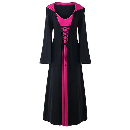 FRESQA Mittelalterliches Kleid für Damen, Schnürung, Vintage-Umhang mit Kapuze, Robe, Erwachsenenkostüm, Retro-Cosplay, Halloween, gruseliges Vampir-Hexe-langes Kleid FRESQA Mittelalterliches Kleid für Damen, Schnürung, Vintage-Umhang mit Kapuze, Robe, Erwachsenenkostüm, Retro-Cosplay, Halloween, gruseliges Vampir-Hexe-langes Kleid von FRESQA