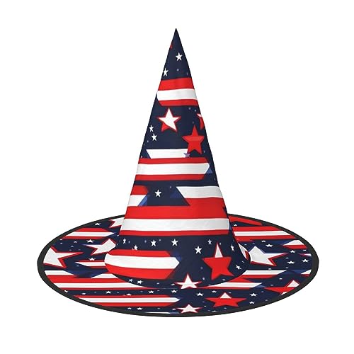 FRESQA Patriotische Sterne Streifen Unabhängigkeitstag Druck Stilvolle Damen Hexenhut Kostüm für Halloween - Beste Halloween Party Hut von FRESQA