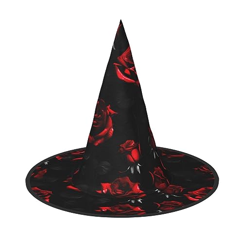 FRESQA Rote und schwarze Rosen, stilvoller Hexenhut für Damen, Kostüm für Halloween, Halloween, Partyhut von FRESQA