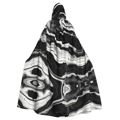 FRESQA Schwarz-weiße Marmor-Textur, Unisex, mit Kapuze, langer Polyester-Umhang, Cosplay-Kostüme, Weihnachtsfeier, Vampirumhang von FRESQA