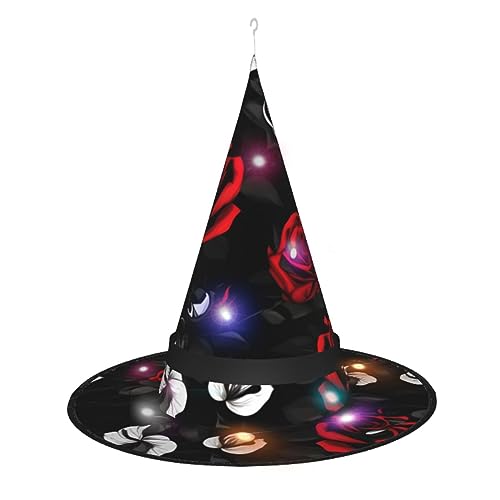FRESQA Schwarz-weiße und rote Rosen, magisches Halloween-Kostüm-Accessoire mit LED-Lichtern, bequeme Oxford-Stoff-Konstruktion von FRESQA