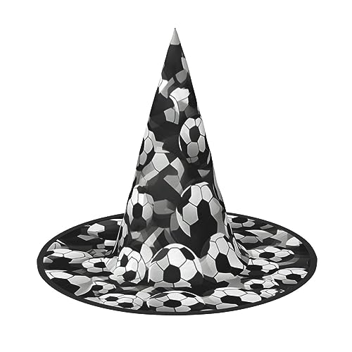 FRESQA Schwarz-weißes Fußball-Muster, stilvolles Hexenhut für Damen, Kostüm für Halloween, Halloween, Partyhut von FRESQA