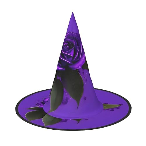 FRESQA Violetter Rosen-Druck, stilvoller Hexenhut, Kostüm für Halloween, Halloween, Partyhut von FRESQA