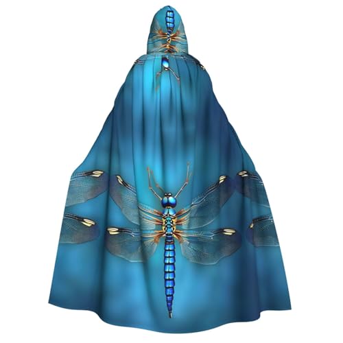 FRGMNT Blauer Odonata-Muster, Herren-Kapuzenumhang, Cosplay-Umhang, Kostüm, Umhang für Halloween, Kapuzenuniform von FRGMNT