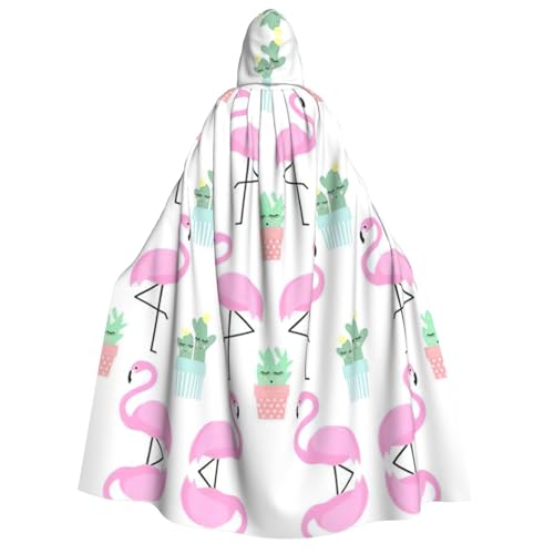 FRGMNT Kapuzenumhang mit tropischem Flamingo, niedlicher Kaktus-Druck, für Damen, Karnevals-Umhang, Erwachsenen-Kapuzenumhang, für Halloween, Cosplay-Kostüme von FRGMNT