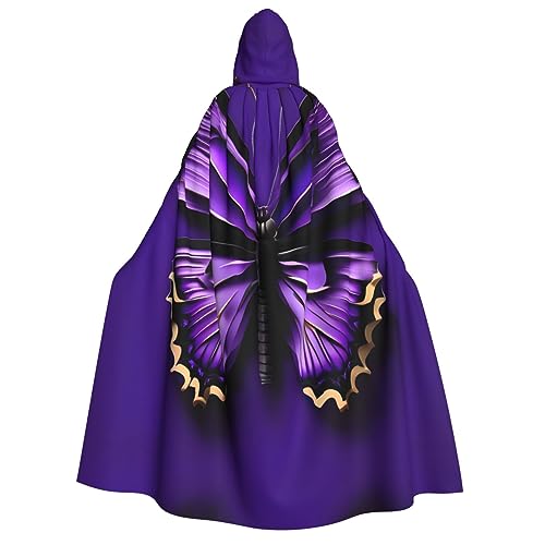 FRGMNT Niedlicher lila Schmetterlings-Druck, Herren-Kapuzenumhang, Cosplay-Kostüm, Umhang, Halloween-Kostüm, Kapuzenuniform von FRGMNT