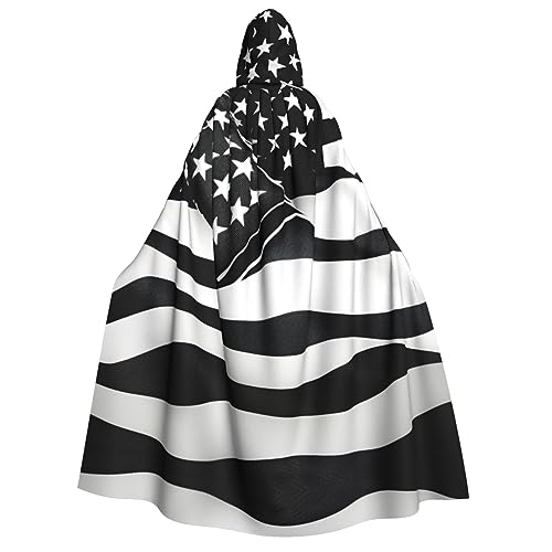 FRGMNT Schwarzer und weißer Umhang mit amerikanischer Flagge, Erwachsenen-Cosplay-Umhang, Kostüm, Umhang für Halloween, Kapuzenuniform von FRGMNT