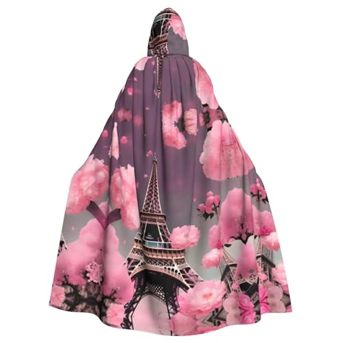 Paris Street Eiffelturm-Umhang, rosa Blumendruck, Unisex, mit Kapuze, Partyumhang, perfekt für Karneval, Fasching, Cosplay von FRGMNT