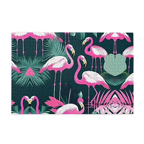 Personalisiertes Holzpuzzle - 1000 Teile - Umweltfreundliches Material für Freunde Rosa Flamingo und Blätter von FRGMNT