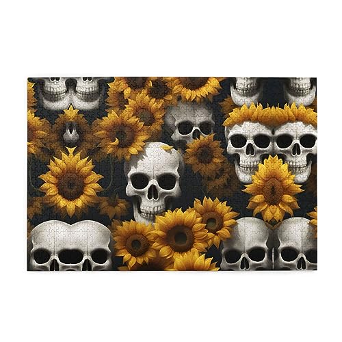 Personalisiertes Holzpuzzle - 1000 Teile - Umweltfreundliches Material für Freunde Sonnenblume Halloween Schädel von FRGMNT