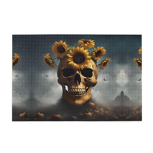 Personalisiertes Holzpuzzle - 1000 Teile - Umweltfreundliches Material für Freunde Sonnenblume Halloween Schädel von FRGMNT