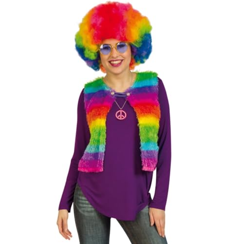 Fries Regenbogen Weste Kunstpelz | Karneval Festivals Hippie bunt | Kunstfell-Weste für ein 70er 80er Jahre Kostüm (Regenbogen, M) von FRIES