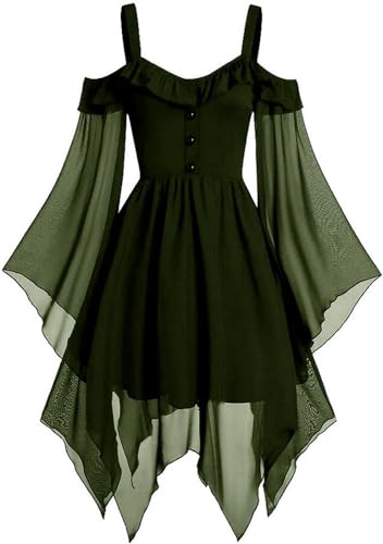 FRMUIC Renaissance-Gothic-Kleid für Damen, Halloween, Übergröße, Hexenkostüm, Schmetterlingsärmel, Mittelalter, Steampunk, Cosplay-Kleid, 02-grünes Vintage-Kleid, S FRMUIC Renaissance-Gothic-Kleid für Damen, Halloween, Übergröße, Hexenkostüm, Schmetterlingsärmel, Mittelalter, Steampunk, Cosplay-Kleid, 02-grünes Vintage-Kleid, S von FRMUIC