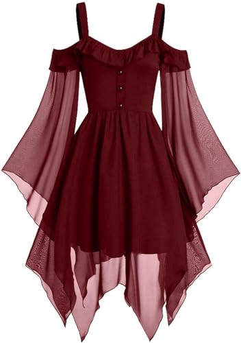 FRMUIC Renaissance-Gothic-Kleid für Damen, Halloween, Übergröße, Hexenkostüm, Schmetterlingsärmel, Mittelalter, Steampunk, Cosplay-Kleid, 05-wine Vintage-Kleid, 3XL FRMUIC Renaissance-Gothic-Kleid für Damen, Halloween, Übergröße, Hexenkostüm, Schmetterlingsärmel, Mittelalter, Steampunk, Cosplay-Kleid, 05-wine Vintage-Kleid, 3XL von FRMUIC