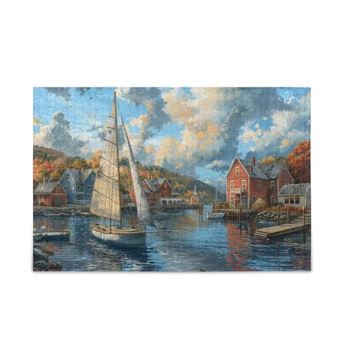 500 Teile Puzzle Familie Puzzle für Frauen Männer Hafen am Meer von FRODOTGV