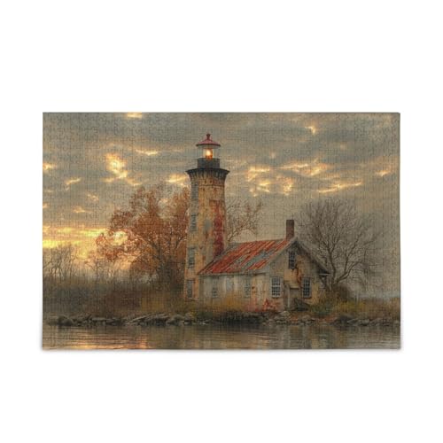 500 Teile Puzzles für Erwachsene Schwer Unmöglich Schwierig Herausforderndes Familienpuzzle, Rock Island Leuchtturm von FRODOTGV