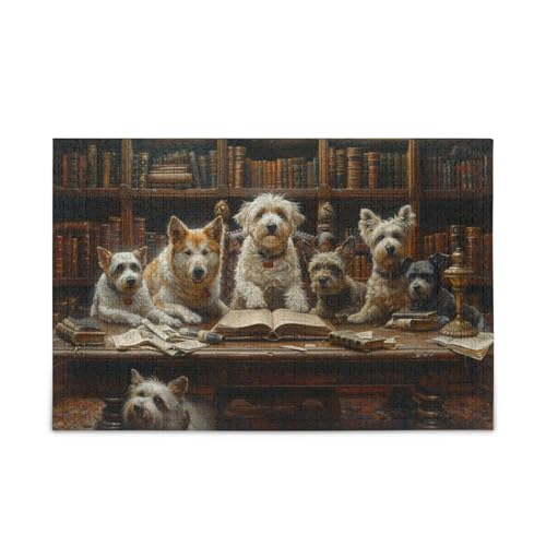500-teiliges einzigartiges Puzzle, herausfordernd, Hunde in der Bibliothek von FRODOTGV
