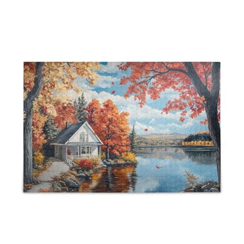 Autumn Lake House 500 Teile Puzzle für Erwachsene Einzigartig Schwierig und Herausforderung von FRODOTGV