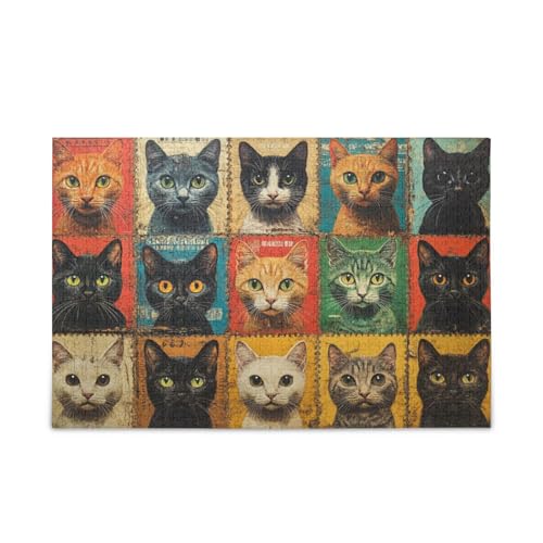 Cats on Stamps 500 Teile Holzpuzzle für Erwachsene Familienspiel von FRODOTGV