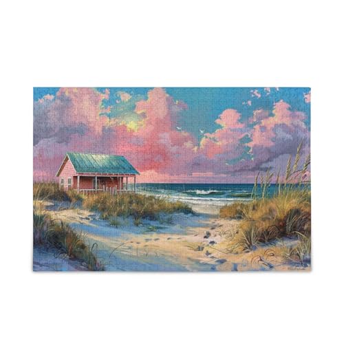 Holzpuzzle für Erwachsene, Strandhütte, 500 Teile, perfekt für Spieleabende von FRODOTGV