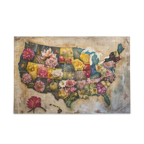The Floral States of America 500 Teile Puzzle für Erwachsene, herausforderndes lustiges Familienpuzzle, perfekt für Spieleabende von FRODOTGV