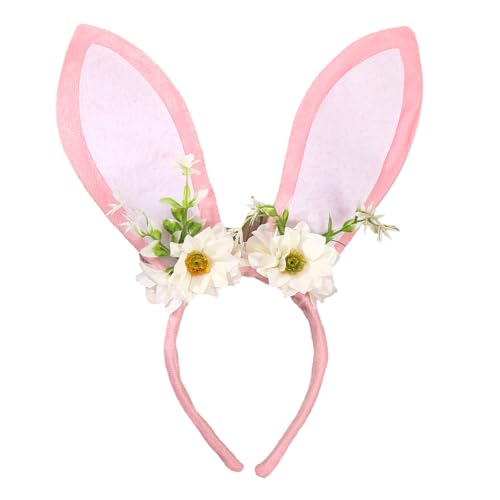 FROMCEO Cosplay-Hasen-Haarreif mit Blumendekor, schönes Frühlings-Thema, Kaninchen, Ohr-Stirnband, Kostümzubehör, alle Altersgruppen von FROMCEO