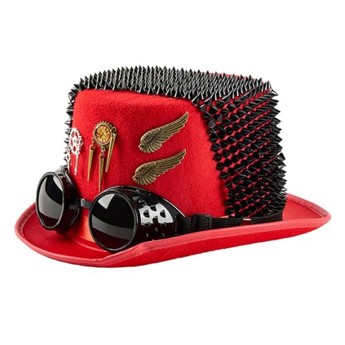 FROMCEO Halloween-Nieten-Zylinderhut mit industriellem Zeitalter, Coser-Brille, Design, Geburtstag, Freundin, Freund, verstellbar, Steampunk-Kostüm-Hut FROMCEO Halloween-Nieten-Zylinderhut mit industriellem Zeitalter, Coser-Brille, Design, Geburtstag, Freundin, Freund, verstellbar, Steampunk-Kostüm-Hut von FROMCEO