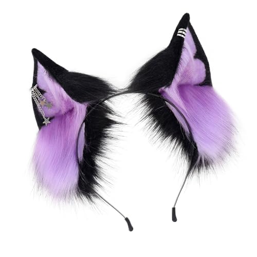FROMCEO Realistisches Katzenohr-Haarband, handgefertigt, Plüsch-Haarspange für Cosplays, Kostüm, Grün, Blau, verstellbare Tierohren, Kopfschmuck, Unisex von FROMCEO