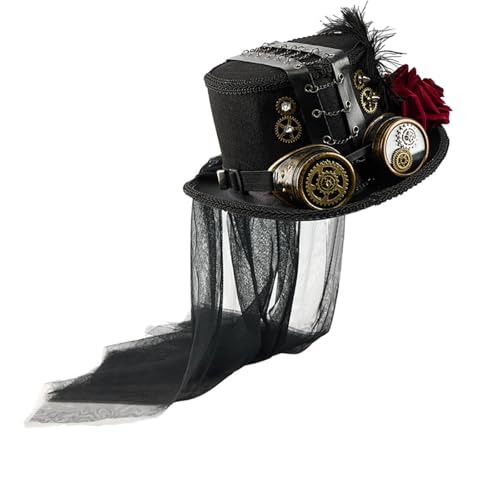 FROMCEO Viktorianischer Punk-Hut mit Brille und langem Schleier für Halloween-Kostümpartys, Maskeraden, Verkleidungen, Kopfschmuck, Cosplay-Zubehör FROMCEO Viktorianischer Punk-Hut mit Brille und langem Schleier für Halloween-Kostümpartys, Maskeraden, Verkleidungen, Kopfschmuck, Cosplay-Zubehör von FROMCEO