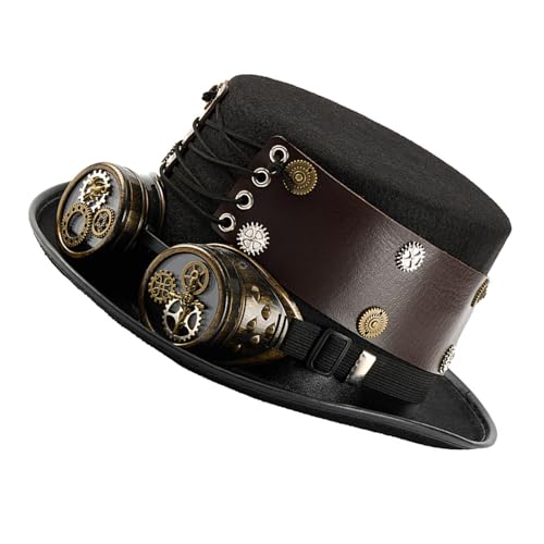 FROMCEO Zylinderhut aus viktorianischer Wolle mit abnehmbarer Brille und Ausrüstungsdekor, für Renaissance-Themenveranstaltungen und Cosplay-Partys, viktorianisches Kostüm FROMCEO Zylinderhut aus viktorianischer Wolle mit abnehmbarer Brille und Ausrüstungsdekor, für Renaissance-Themenveranstaltungen und Cosplay-Partys, viktorianisches Kostüm von FROMCEO