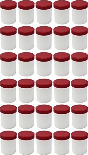 FRÜHES FORSCHEN 30 Salbendöschen, Creme-döschen, Salbenkruke hoch, 25ml Inhalt mit roten Deckeln - Made IN Germany von FRÜHES FORSCHEN
