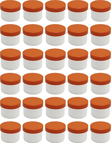 FRUEHES FORSCHEN 30 Salbendöschen, Creme-döschen, Salbenkruke flach, 35ml Inhalt mit orange-farbenen Deckeln - Made IN Germany von FRUEHES FORSCHEN