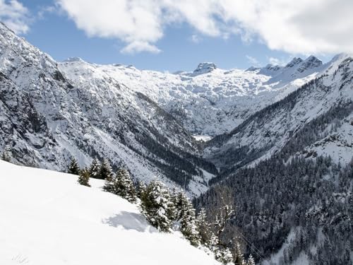 1000 Teile Impossible Puzzle,Geschicklichkeitsspiel für Die Ganze Familie - Berge Schnee Tal 75x50cm von FRUKAT