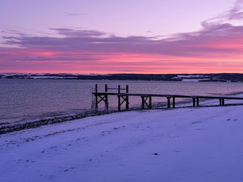 1000 Teile Impossible Puzzle,Geschicklichkeitsspiel für die ganze Familie-See, Pier, Winter, Schnee, Sonnenuntergang, Natur 75x50cm von FRUKAT
