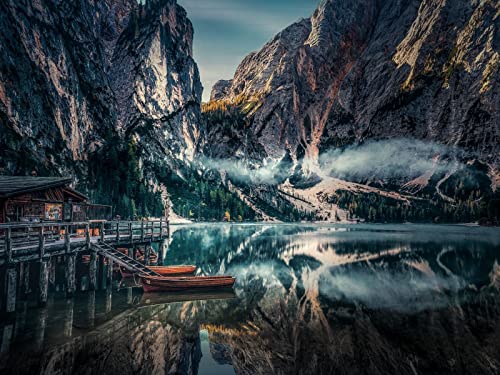 1000 Teile Puzzle,Geschicklichkeitsspiel für Die Ganze Familie, Berge Reflexion Kajak 75x50cm von FRUKAT
