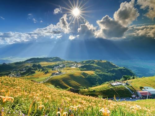 1000 Teile Puzzle für Erwachsene und Kinder ab 14 Jahren Puzzle für Wohnkultur - Gras Himmel Berge 75x50cm von FRUKAT