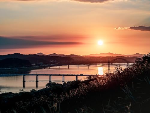 1500 Teile Puzzle,Lernen Pädagogische Puzzle Spielzeug - Flussbrücke Sonnenuntergang 87x57cm von FRUKAT