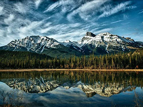 1500 Teile Puzzle für Erwachsene und Kinder ab 14 Jahren Puzzle für Wohnkultur - Berge Reflexion Holz 87x57cm von FRUKAT