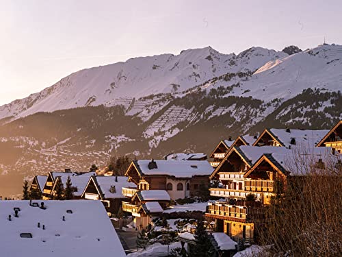 500 Teile Puzzle,Lernen Pädagogische Puzzle Spielzeug - Häuser Berge schneebedeckt 52x38cm von FRUKAT