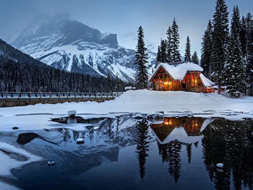500 Teile Puzzle,Puzzle für Erwachsene,Puzzle Farbenfrohes - Haus Berge Schnee 52x38cm von FRUKAT