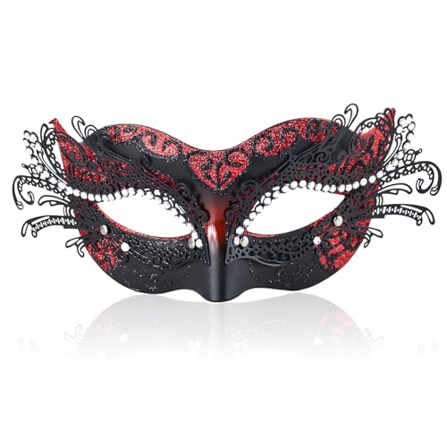FRUOR 2024 Neue Maskerade Maske mit Strass für Damen, Mädchen Kostüm Maske für Karneval, Neujahrsparty, Weihnachten (Rot) von FRUOR