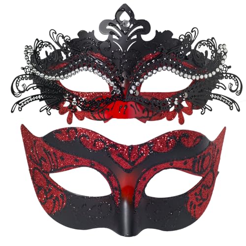 FRUOR Rote Maskerade Maske Set für Paare, Frauen Metallmaske mit Strass und Männer venezianischen Stil Maske für Karneval, Halloween, Hochzeitsfeier, (EU2311_MASK_FOXMAN) von FRUOR
