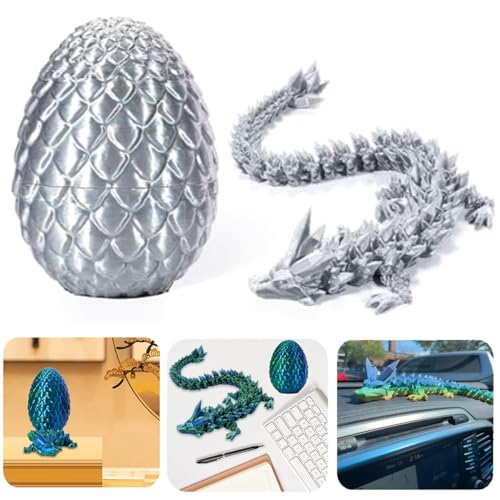 3D Printed Dragon Egg,15in Crystal Dragon,Articulated Dragon,Adults Fidget Toys for Autism/ADHD ( Color : Silk White ) von FRoon