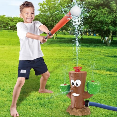 Water Sprinkler Baseball Toy for Kids Outdoor Play,2 in 1 Outdoor Water Sprinklers with 4 T Ball,360° Roating Spray Water Baseball for 3+ Years Boys and Girls (Color : Tree Stumps) von FRoon